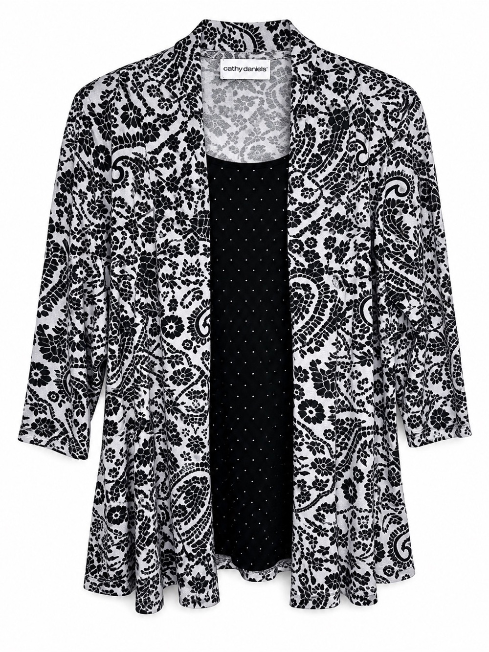 Cathy Daniels Women’s Large Paisley Floral Layered Inset 3/4 Sleeve Top